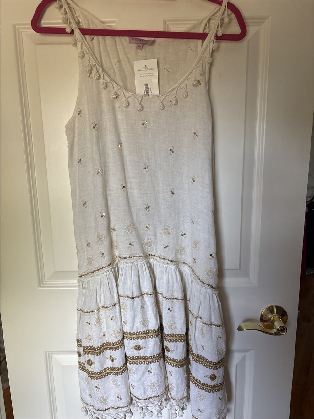 Calypso Saint Barth Women's Spaghetti Straps Sequin Mini Dress Beige Size S you￼